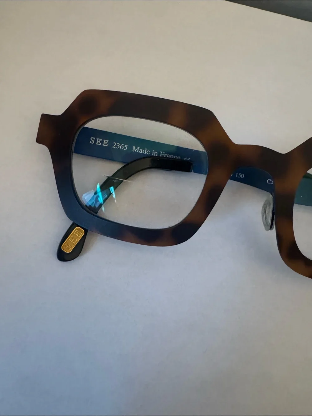 SEE Eyewear 2365 Tortoise Blue Geometric Statement Frames France Case‎ Cloth
